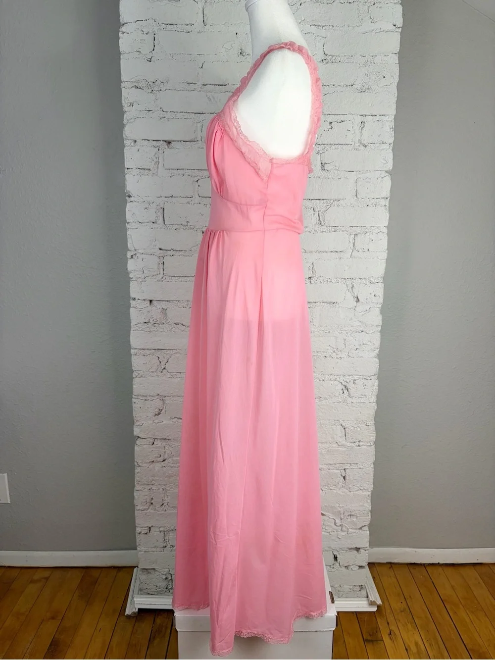 Vintage 50s Luxite by Holeproof Nylon Pink Maxi Slip Nightie Lingerie Dress 34 - Picture 4 of 15